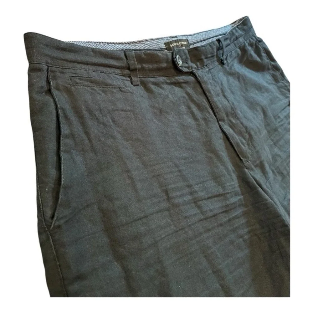 BANANA REPUBLIC Men's Shorts Linen-Blend Slim Fit 9in Inseam Black SZ. 35‎